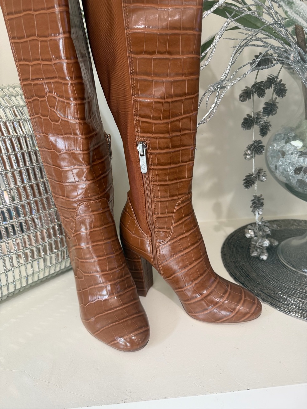 Circus by Sam Edelman Cognac Croc-Embossed Knee Boots